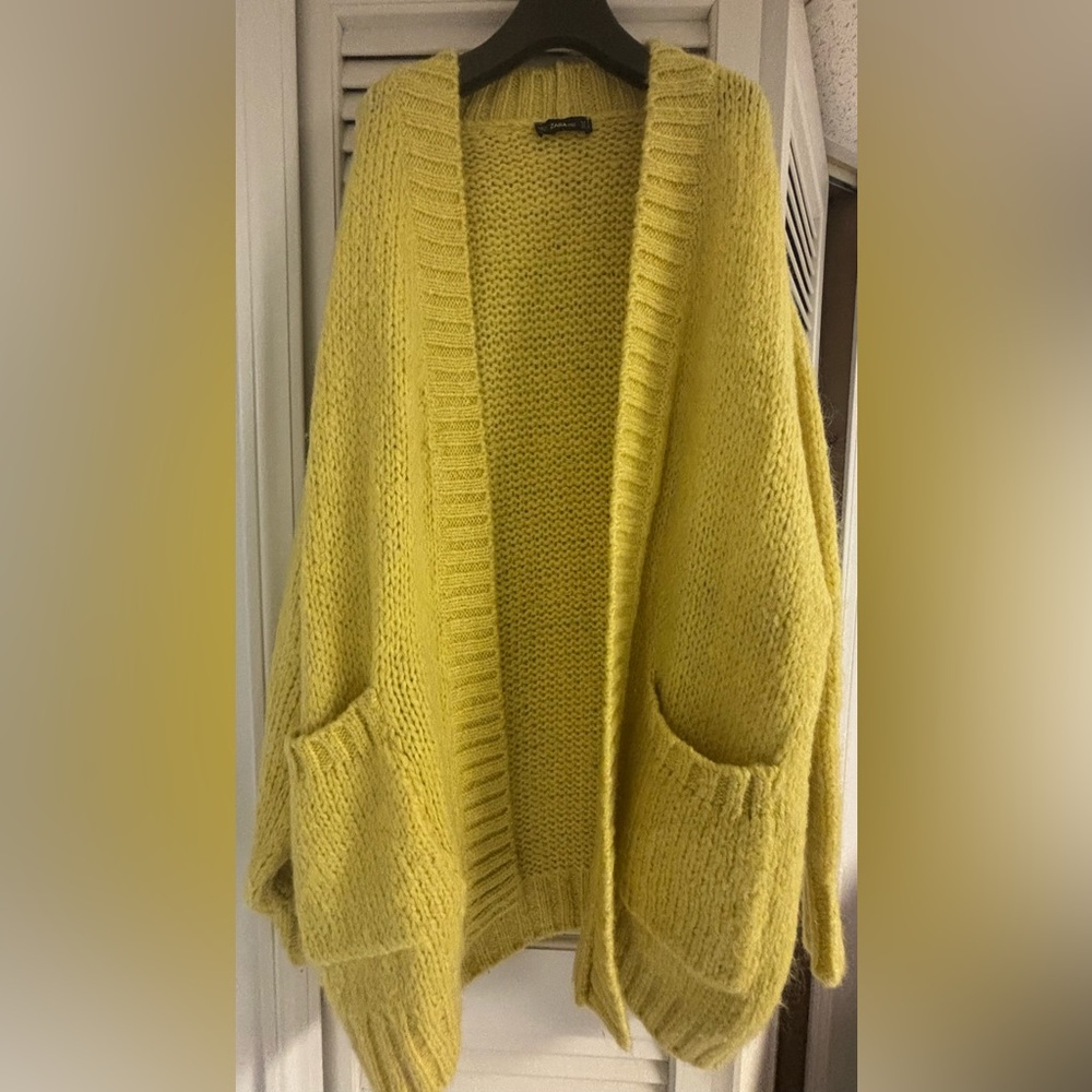 Zara Vibrant Yellow Cable Knit Cozy Cardigan Sweater